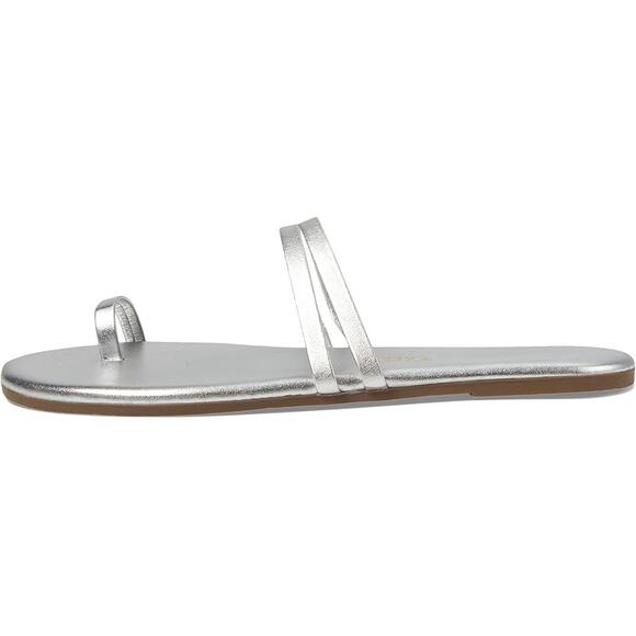 TKEES Womens Leah Flat Sandals US 5 EU 36 Silver Slip On NWOB - Picture 2 of 13